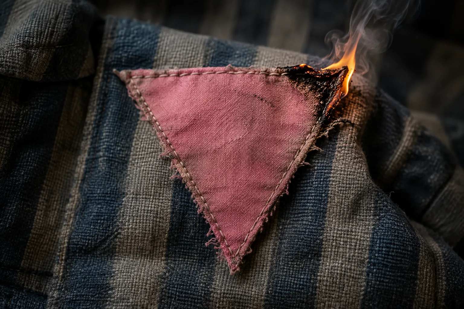 Burning Pink Triangle on Worn Stripes.png